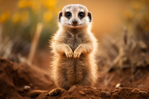 suricate curieux debout sur ses pattes postérieures, c'est une pose vigilante