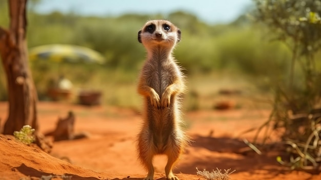 Un suricate curieux debout sur ses pattes postérieures généré par l'IA