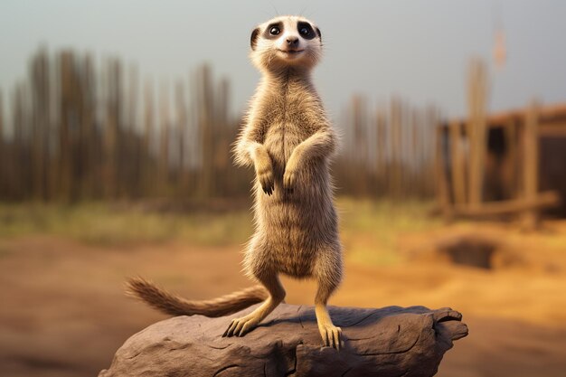 Photo suricate de dessin animé 3d dans un moment de vie sauvage