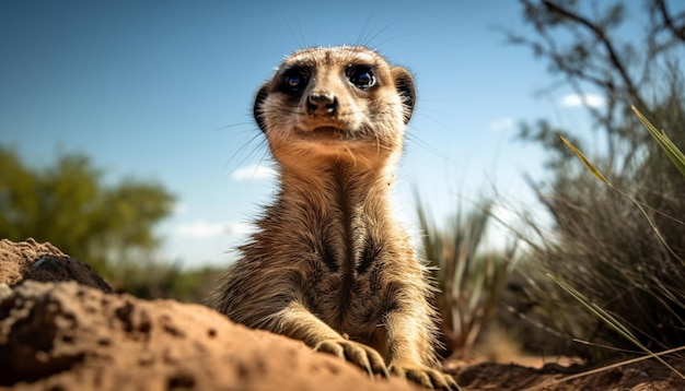 Un suricate est assis en alerte et regarde à l'extérieur en Afrique généré par l'IA