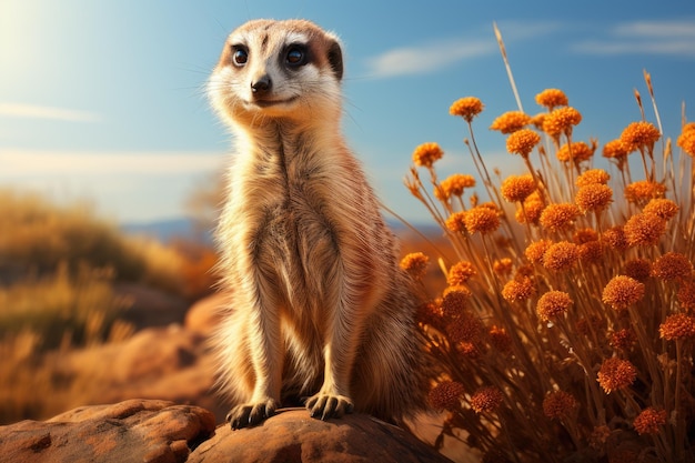 Suricate de garde dans la prairie IA générative