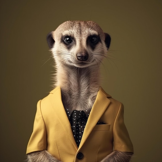 Un suricate portant un costume et une chemise qui dit "je suis un gardien de zoo"