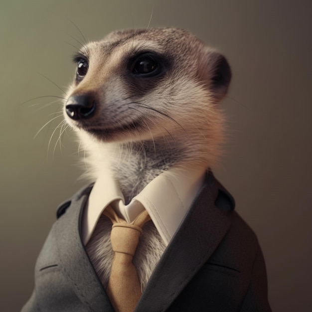 Un suricate portant un costume et une cravate.