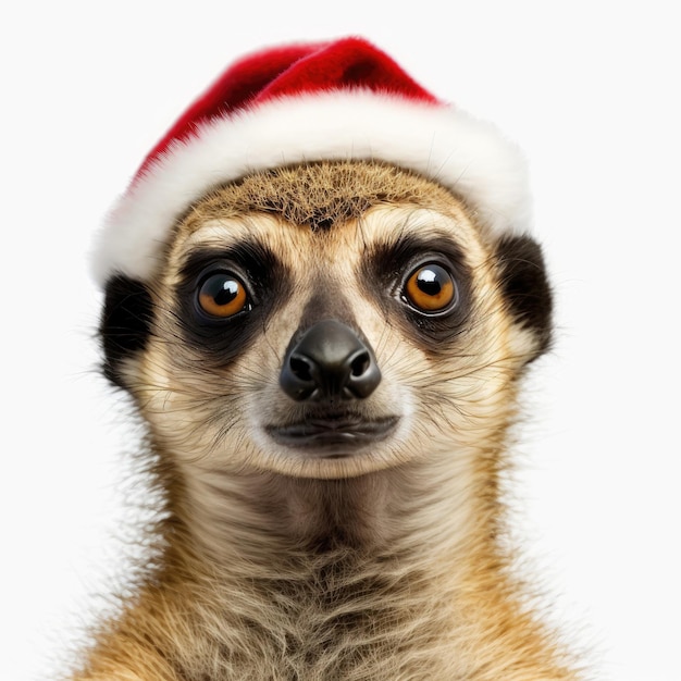 Suricate ou suricate portant un chapeau de Noël rouge Fond isolé Illustration de l'IA générative