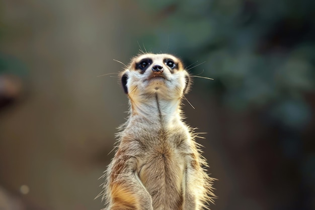 Photo suricate vigilante debout en studio et à la recherche de prédateurs concept de vigilance et de prévention