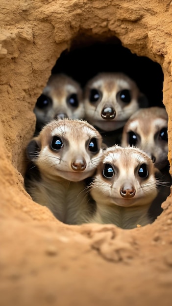 Des suricates curieuses regardant hors de leurs terriers papier peint pour le téléphone