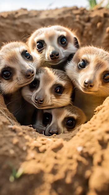 Des suricates curieuses regardant hors de leurs terriers papier peint pour le téléphone