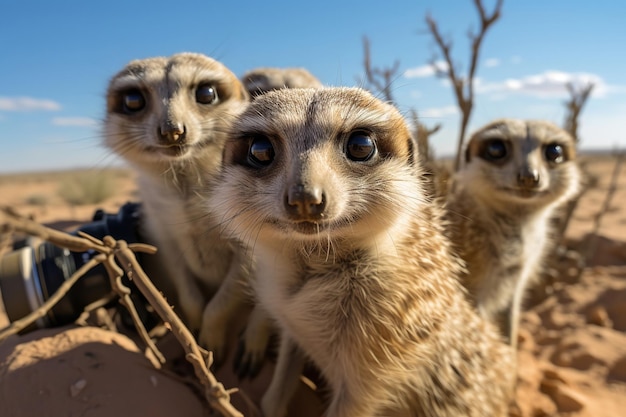 Suricates curieux dans le désert