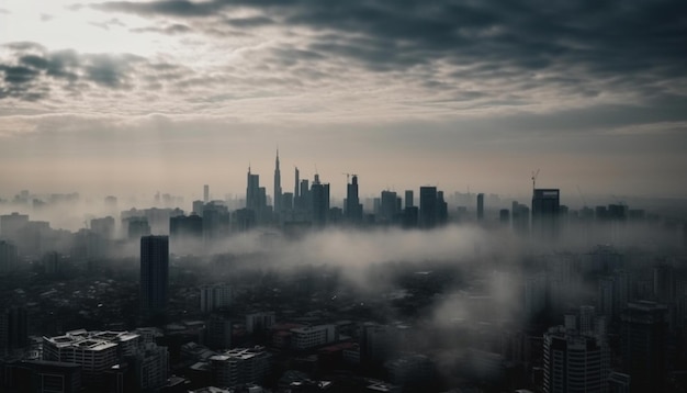 Photo surplombant l'horizon urbain, une vue panoramique à couper le souffle générée par l'ia