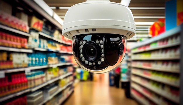 Photo surveillance par caméra dans un supermarché ai générative