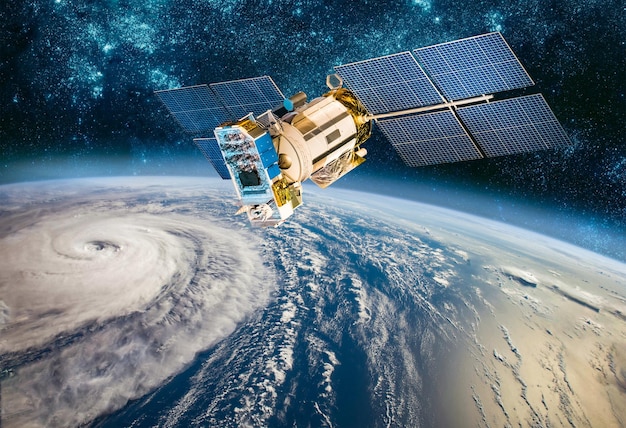Photo surveillance par satellite spatial à partir de la météo en orbite terrestre depuis l'espace, ouragan, typhon sur la planète terre. éléments de cette image fournis par la nasa.