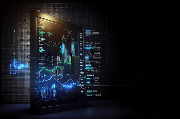 Surveiller avec des graphiques périodiques les statistiques financières et les données analytiques de l'activité d'investissement en bourse trading AI générative