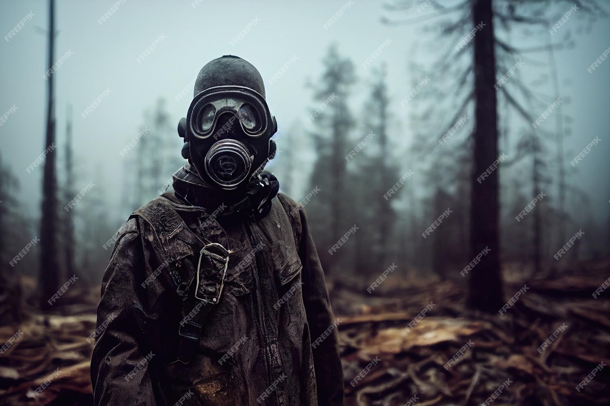 Survivant De Harceleur En Vêtements De Protection Et Masque à Gaz