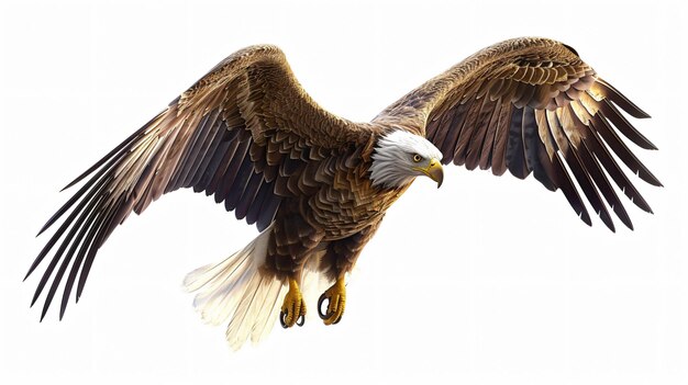 Photo survolant haut au-dessus de la terre, le majestueux aigle à tête blanche est un symbole de liberté et de force.