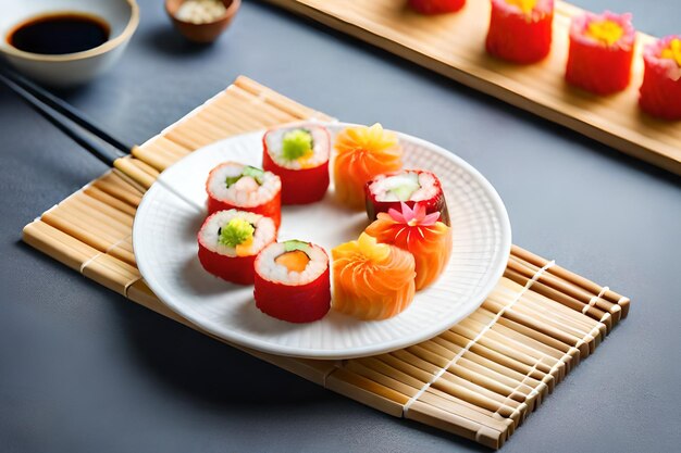 Sushi sur une assiette avec une assiette de sushi