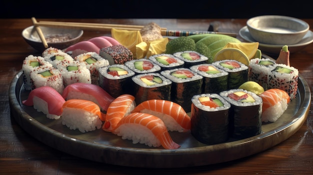 Sushi sur une assiette Générative ai