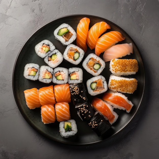 Sushi sur une assiette Générative ai