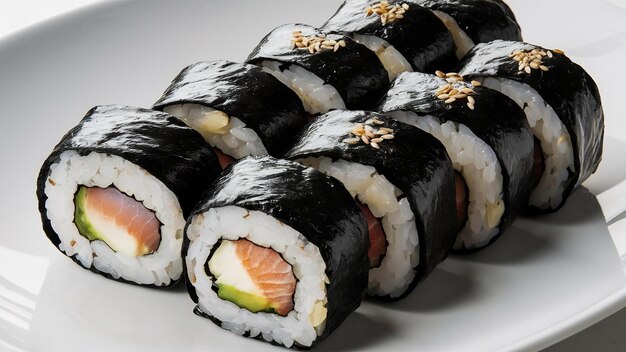 Photo sushi au riz enveloppé noir