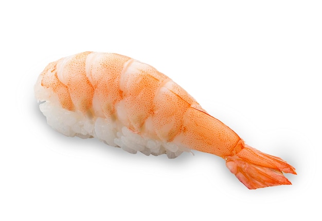 Sushi de crevettes sur fond blanc Nigiri