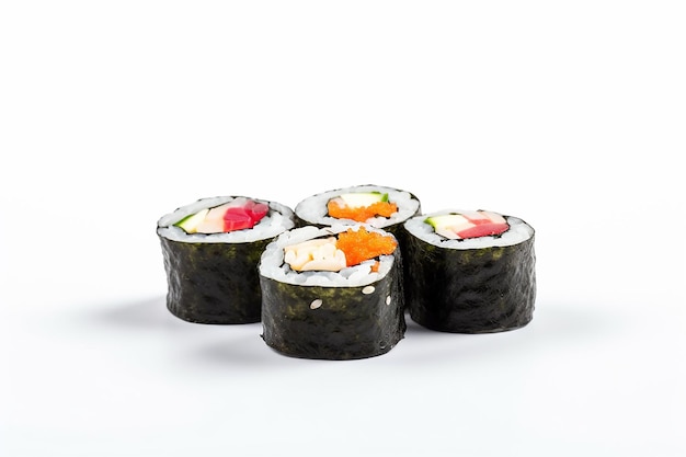 Sushi sur fond blanc, avec le mot sushi sur le dessus