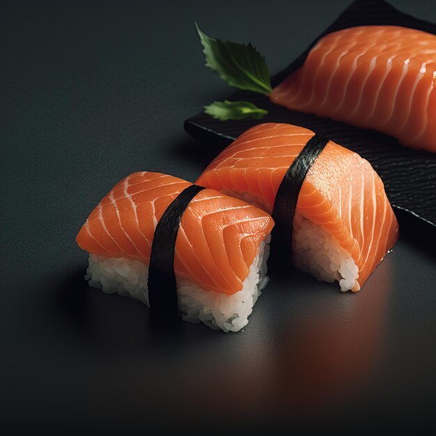 Sushi frais et savoureux sur l'assiette de service studio photo fond IA générative