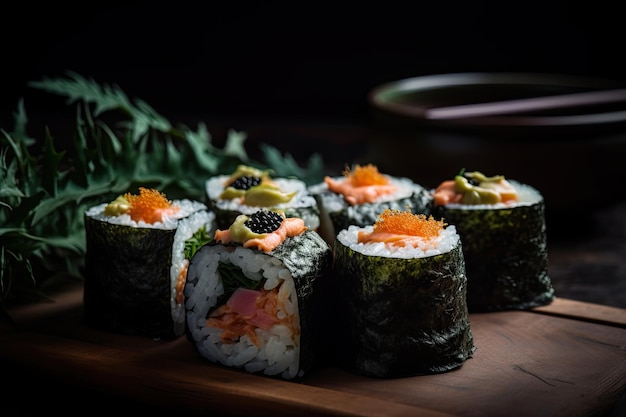 Sushi frais avec thon de saumon et plats d'accompagnement génératifs IA