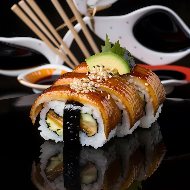 un sushi avec une paire de ciseaux sur la table générative ai