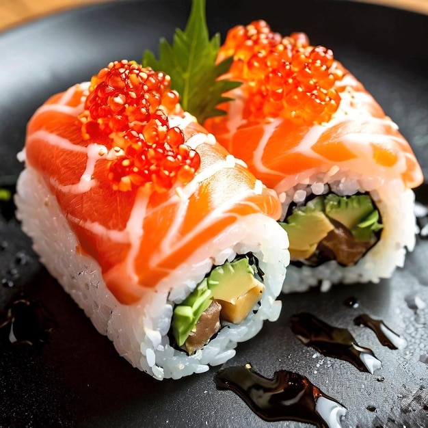 Sushi roll Philadelphia Remplis de crabes et de fromage à la crème enveloppés d'algues nori et de riz avec saumon cuisine japonaise Sushi roll sur fond blanc