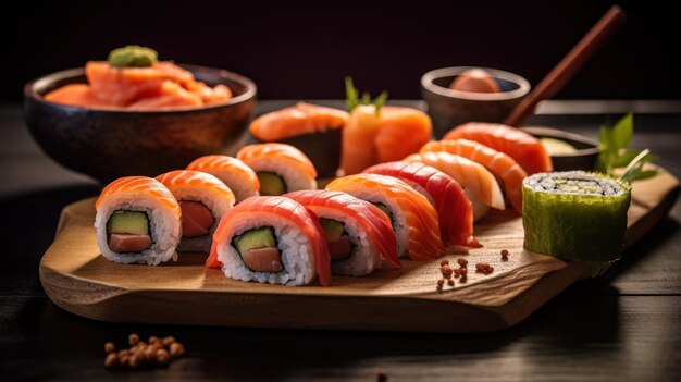 Sushi et rouleaux japonais IA générative