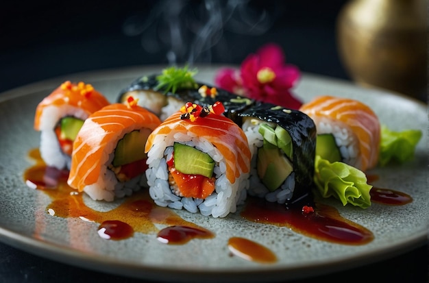 Sushi servi sur une assiette moderne et élégante