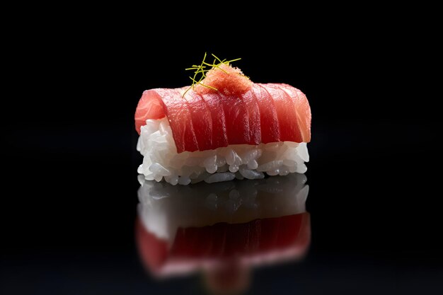 Photo sushi servi sur fond noir avec réflexion