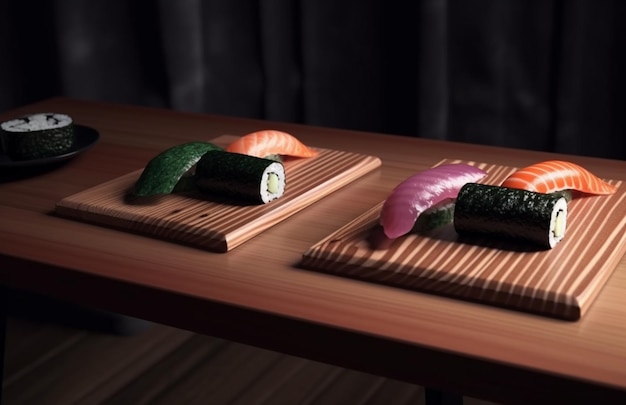 Sushi sur une table avec un fond noir