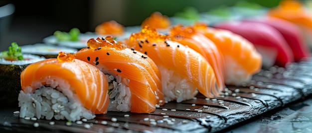 Des sushis sur une assiette noire