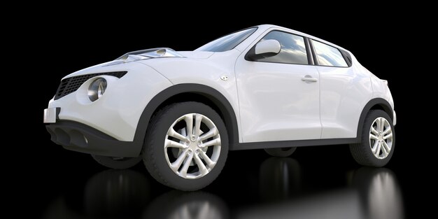 SUV crossover sous-compact blanc sur fond noir. rendu 3D.