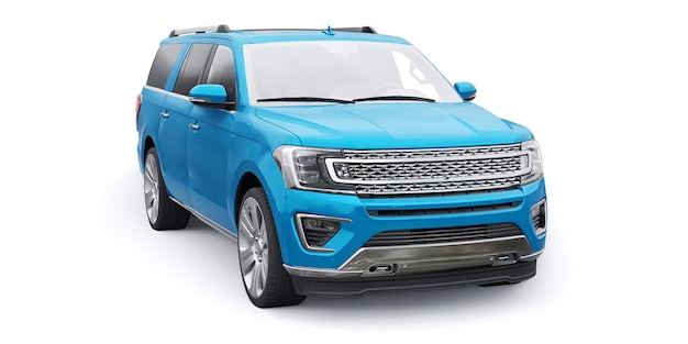 SUV familial Premium bleu isolé sur fond blanc rendu 3d