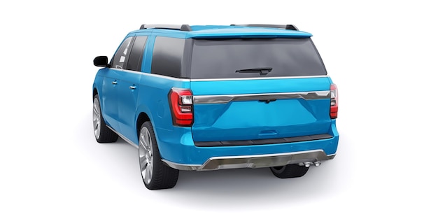 SUV familial Premium bleu isolé sur fond blanc rendu 3d