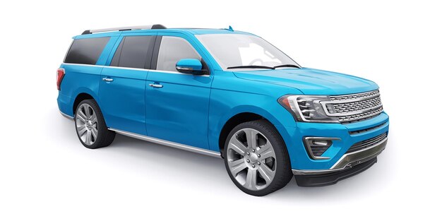 SUV familial Premium bleu isolé sur fond blanc rendu 3d
