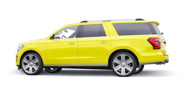 SUV familial Premium jaune isolé sur fond blanc rendu 3d