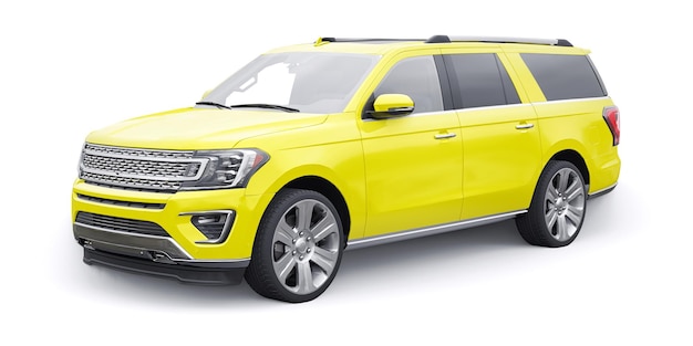 SUV familial Premium jaune isolé sur fond blanc rendu 3d