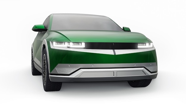 SUV à hayon électrique ultra progressif pour les personnes qui aiment la technologie Voiture verte sur fond blanc isolé illustration 3d