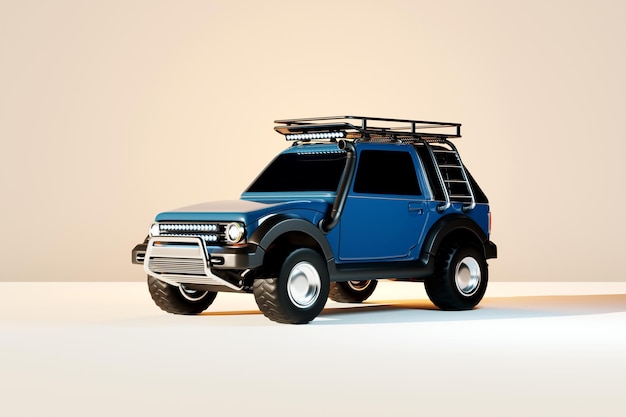 SUV moderne bleu foncé préparé pour le safari sur fond blanc vue latérale illustration 3D