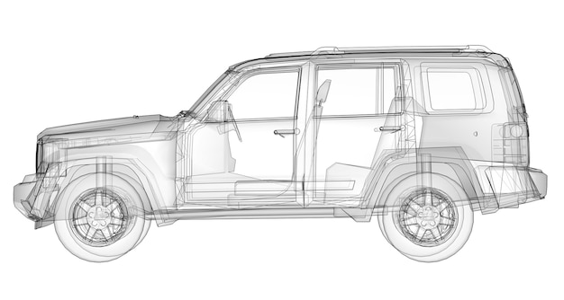 Photo suv transparent avec des lignes droites simples du corps. rendu 3d.