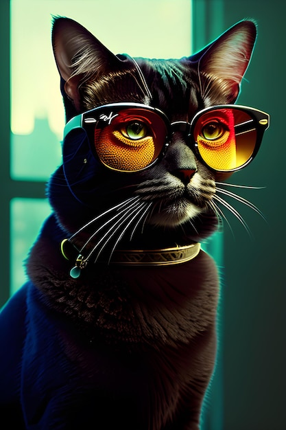 swag cat portant des lunettes blackrayban moody high detail éclairage spectaculaire art numérique généré par un