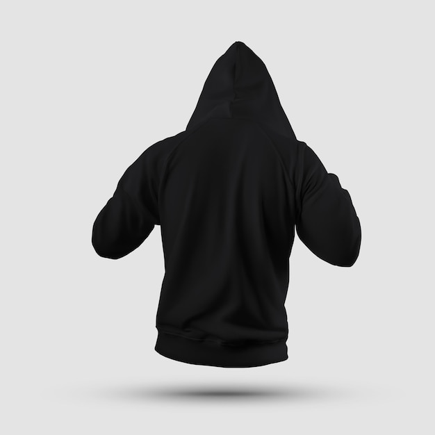 Photo sweat à capuche noir avec poche zippée et cordons sur la capuche isolés sur fond
