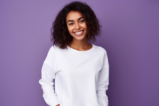 Sweat-shirt blanc vide sur femme modèle Fashion générative Ai