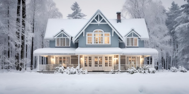 Swedishhyggemodern manoir neigeux fenêtres confortables photo de façade de la maison