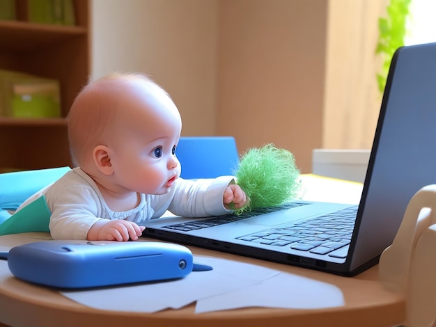 Sweet Cute Baby Boy jouant avec un ordinateur portable