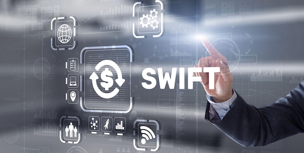 Photo swift society for worldwide interbank financial telecommunications financial banking concept de réglementation