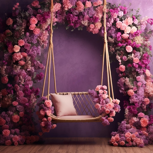 Swing avec des fleurs roses