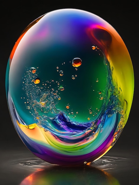 Swoosh de couleurs Swoosh de couleurs liquides dans un orbe transparent tournant comme une vague de tsunami generati